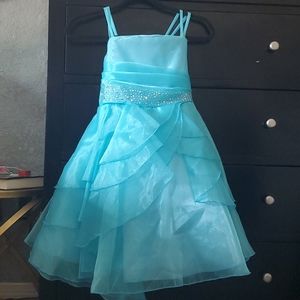 Ruffle detail turquoise kids formal dress 9/10